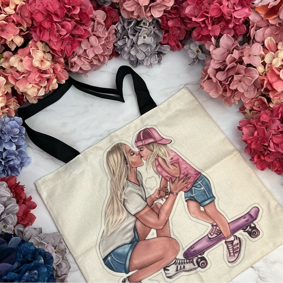 Eco-Friendly Cool Mom with Tom-Boy Skater Daughter Folding Tote Bag - Picture 3 of 14